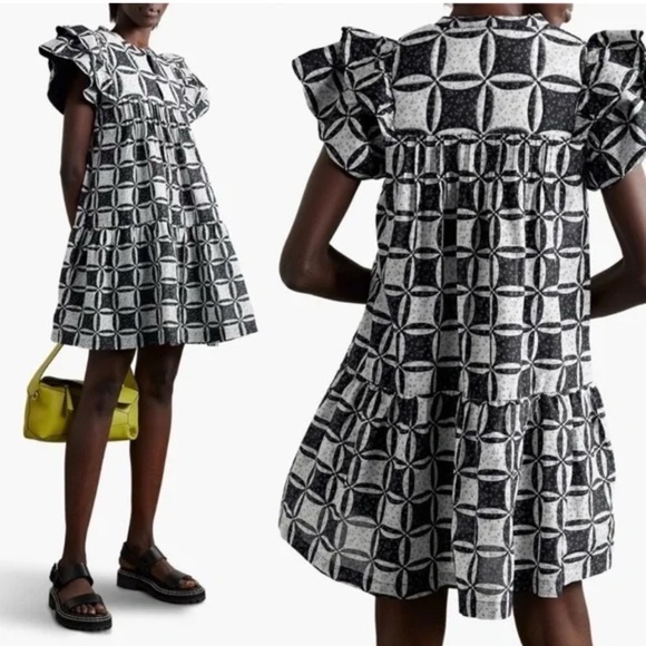 NWT SEA NY Catalina Calico Flutter Sleeve Tunic Dress SZ M Reg. $425 - Picture 1 of 9